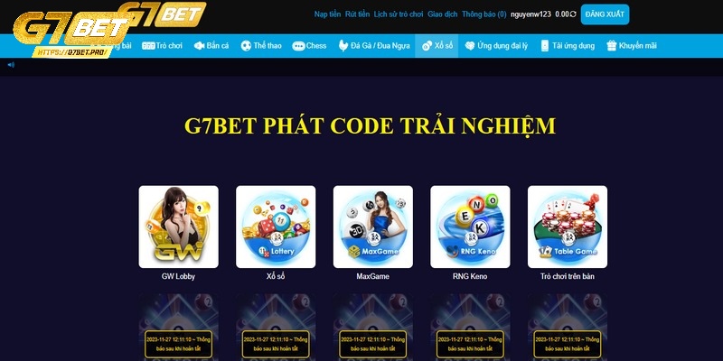 G7BET có ưu đãi chơi game tặng code trải nghiệm